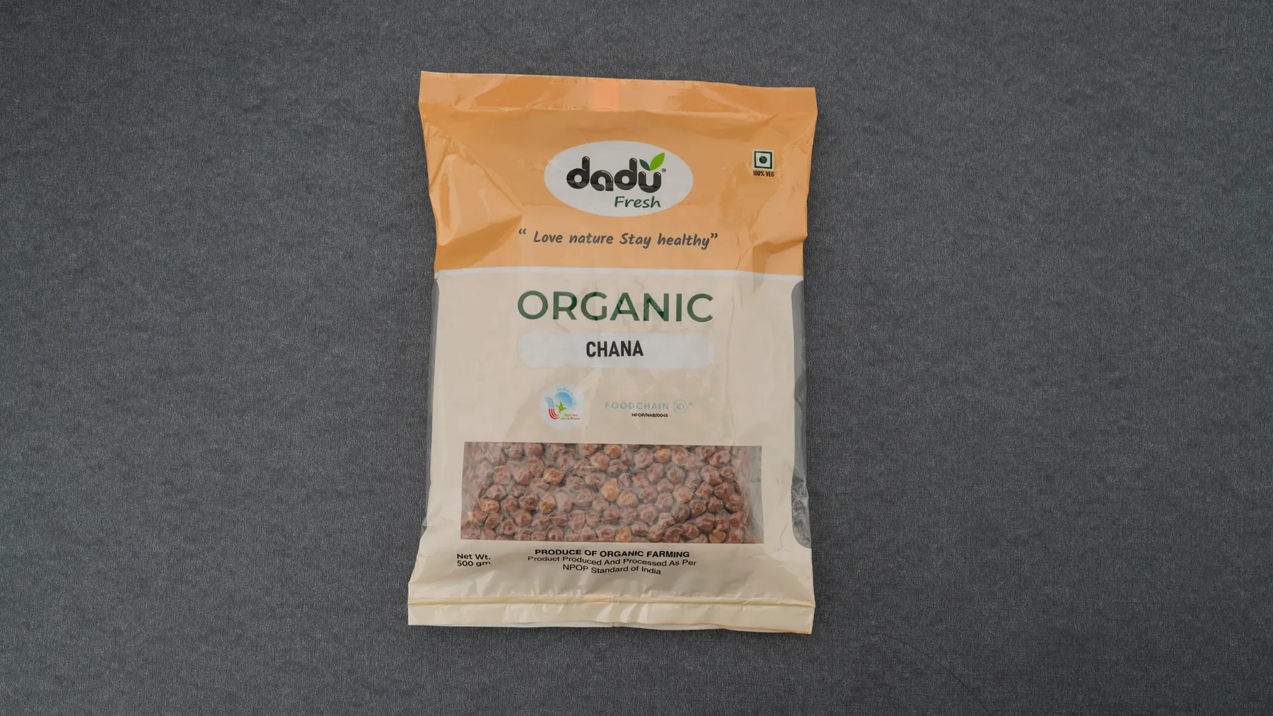 100% Organic Chana 500gm front pack